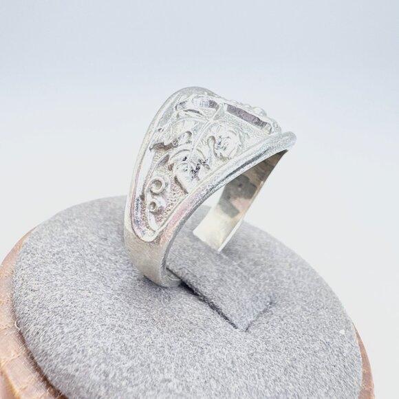 VTG Sterling Silver 925 Floral Grapevine Design Signet Style Ring Size 10 - Picture 4 of 8